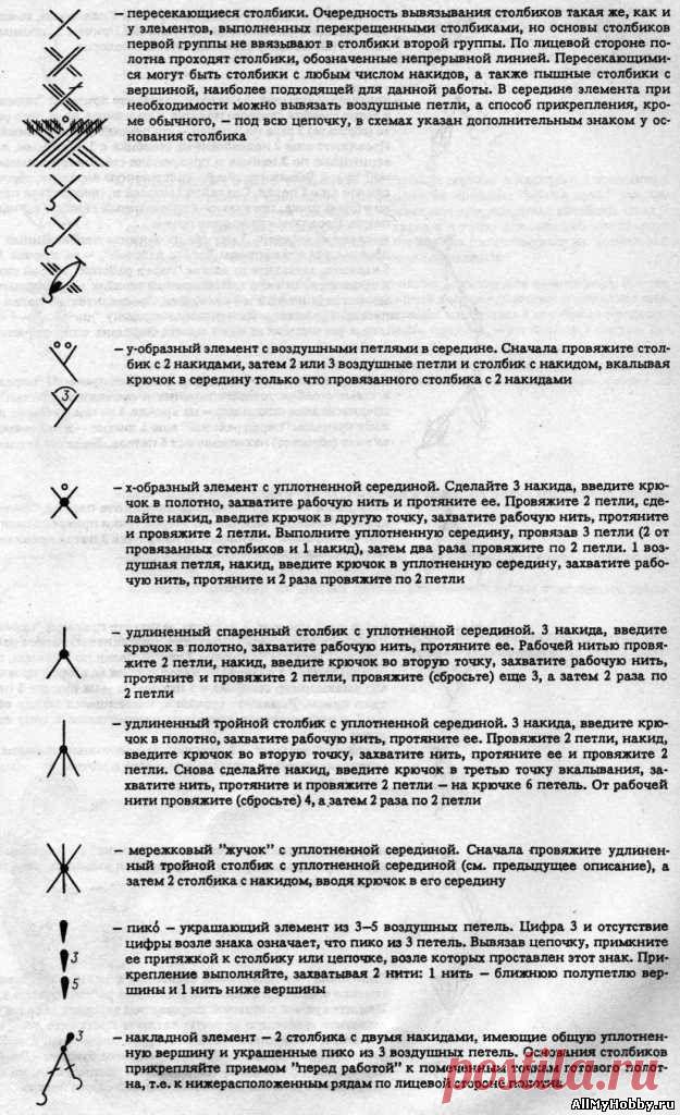 Условные обозначения для вязания крючком - Вязание крючком. Узоры