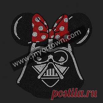 STAR WARS Darth Vader With Minnie Ears Inspired Fan Art Rhinestone Iron On Transfer Hot Fix Bling