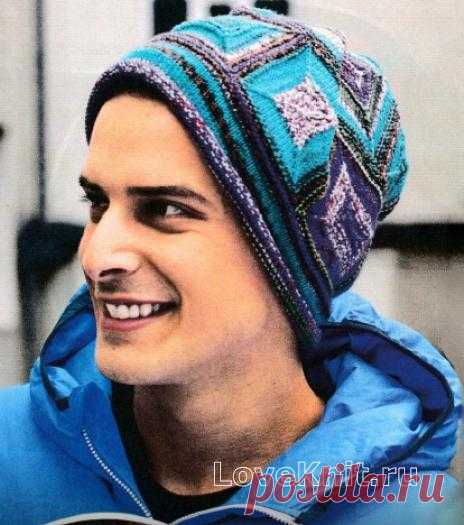 Мужская шапочка с мотивом из квадратов