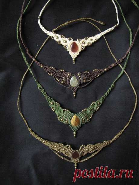 (11) Tiara necklace in macrame with carnelian by AbstractikaCrafts | Макраме | Диадемы, Ожерелья и Макраме