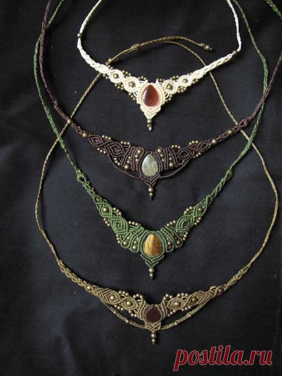 (11) Tiara necklace in macrame with carnelian by AbstractikaCrafts | Макраме | Диадемы, Ожерелья и Макраме