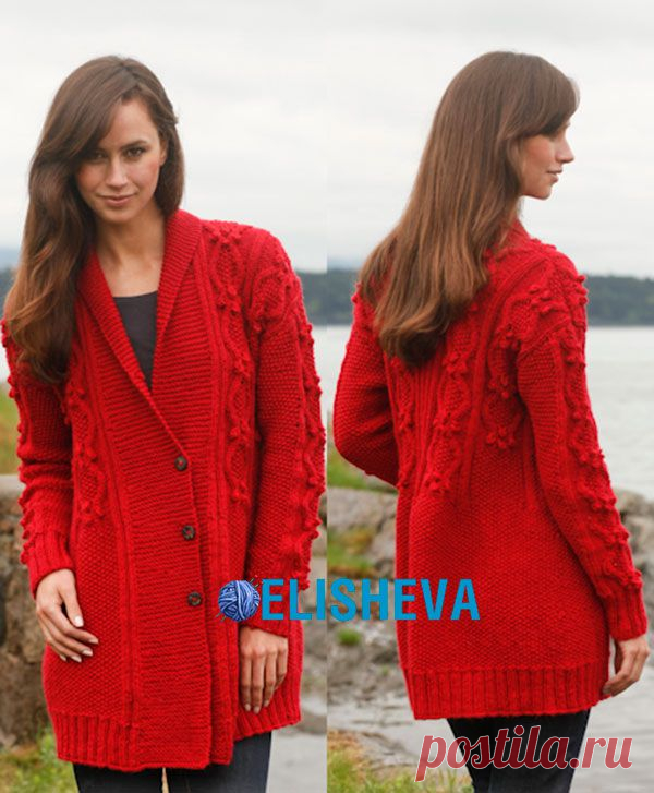 Кардиган с богатым аранским узором и шишечками, под девизом Gladiola от DROPS Design, вязаный спицами