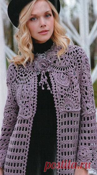 Длинный кружевной жакет крючком