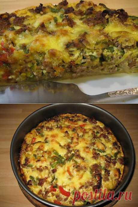 Заливной пирог с мясным фаршем и овощами. | 4vkusa.ru