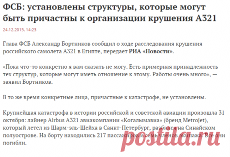ФСБ: установлены структуры, которые могут быть причастны к организации крушения A321 - Газета.Ru | Новости