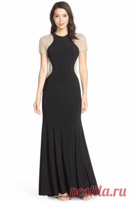 Women's Xscape Beaded Mesh &amp; Jersey Gown
