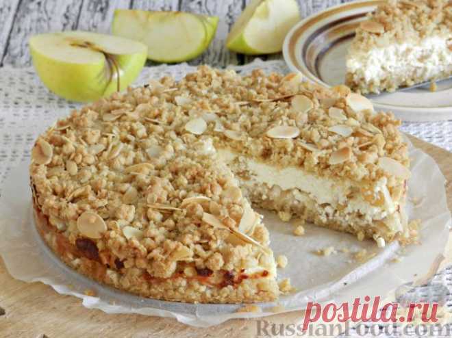 Рецепт: Пирог из овсяных хлопьев, с творогом и яблоками на RussianFood.com