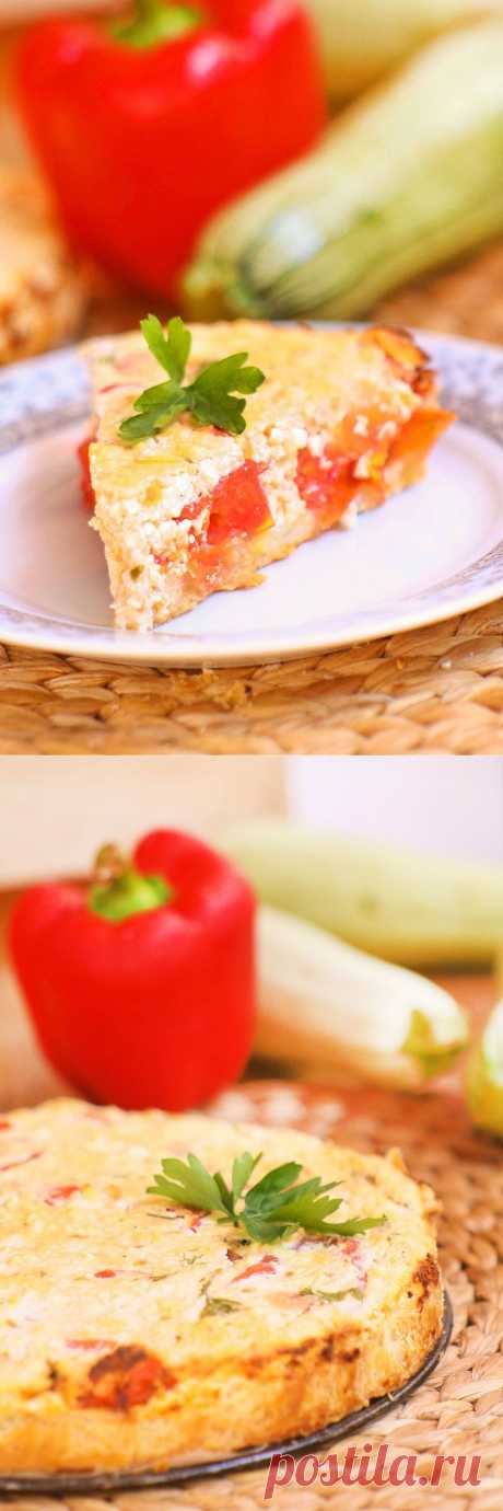 Пирог с творогом, помидорами, сыром и зеленью.