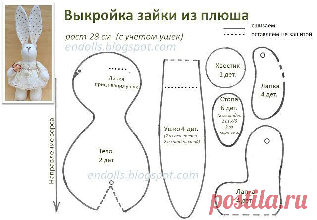 Выкройка зайки.