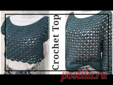 NR/72 'Lumina" cz. 1/2 Ażurowy Sweter Top z KOŁA na szydełku/ wzór Piramidki/ Crochet TOP Sweater