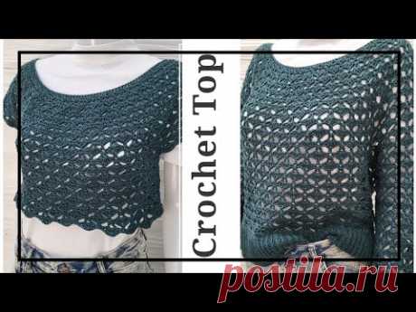 NR/72 'Lumina" cz. 1/2 Ażurowy Sweter Top z KOŁA na szydełku/ wzór Piramidki/ Crochet TOP Sweater