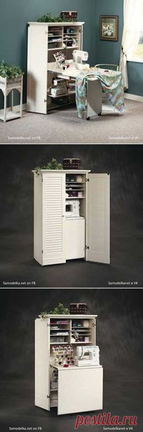 Идея для небольших помещений - швейная мастерская в шкафчике