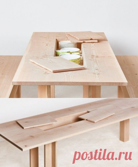 Planks Furniture Collection With Hidden Storage Spaces | стол с системой хранения посуды
