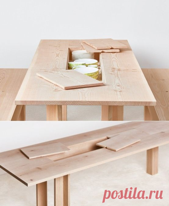 Planks Furniture Collection With Hidden Storage Spaces | стол с системой хранения посуды