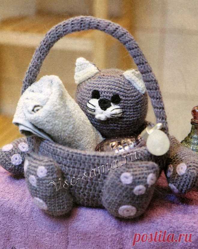Кот-корзиночка для ванной - Игрушки, сувениры крючком