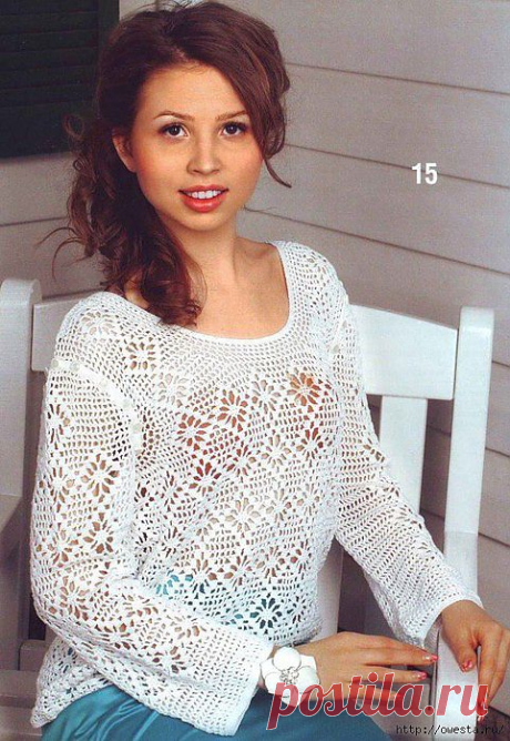 Ажурный пуловер со съемными рукавами.