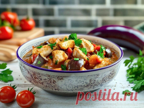 «Как приготовить нежное рагу с баклажанами и куриной грудкой» - 1000.menu