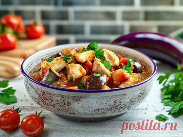 «Как приготовить нежное рагу с баклажанами и куриной грудкой» - 1000.menu
