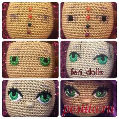 Вышиваем лицо вязаной кукле.
источник - https://www.instagram.com/feri_dolls/