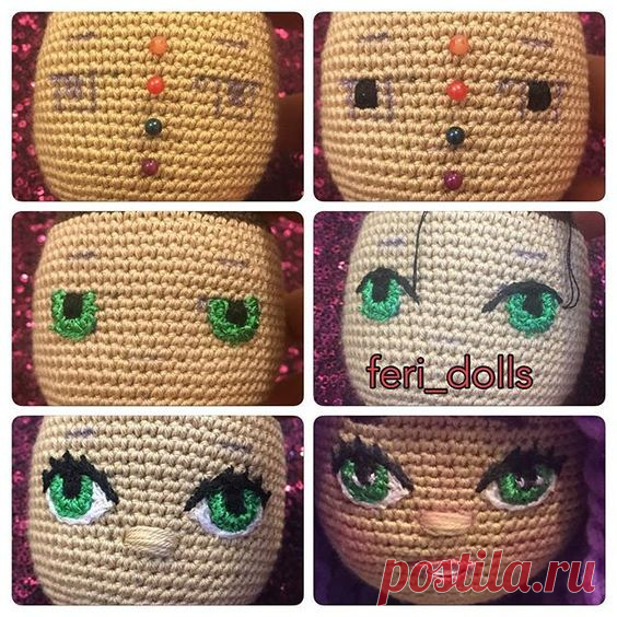 Вышиваем лицо вязаной кукле.
источник - https://www.instagram.com/feri_dolls/