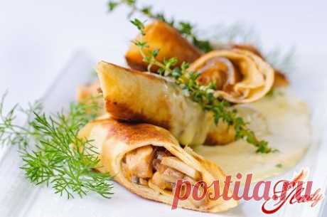 Блины с курицей и грибами: никто не откажется!