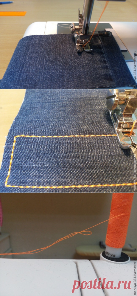 Как прострочить отделочную строчку в три нитки из одной катушки