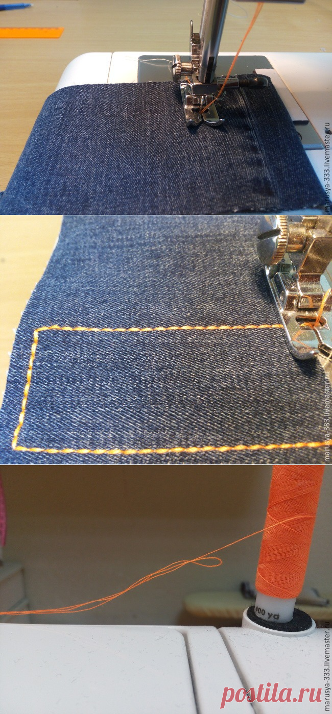 Как прострочить отделочную строчку в три нитки из одной катушки