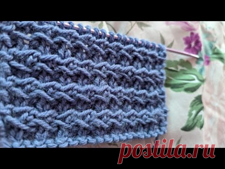 Узор из резинки и переброшенных накидов. Видео МК | Вязание спицами для начинающих