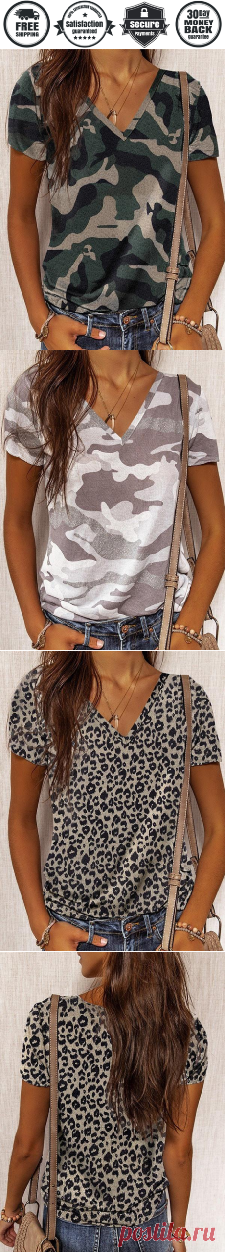 Women special v neck printed short sleeve T-shirts - Cicicloth