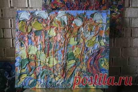 Масло, холст 120 см 100 см Пейзаж ”Сосны. Время и бытие” я писала на пленэре. Я решала задачу: передать движение на картине крупными энергичными мазками, запечатлеть в своей манере дух леса, золотые сосны, качающиеся на ветру. В тот день я была околдована соснами. В таком месте невольно задумываешься о жизни и о времени. Екатерина Лебедева художник