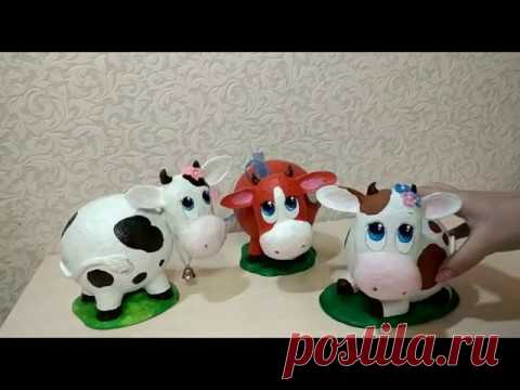 Мастер Класс Копилка Корова из папье маше своими руками Часть 1.