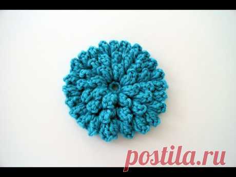 Цветок крючком узором попкорн