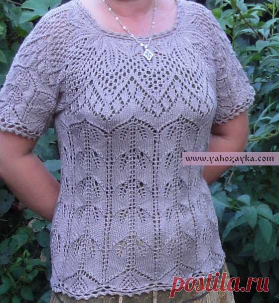 Кофточка с ажурной кокеткой спицами. Ажурная кофточка спицами для лета