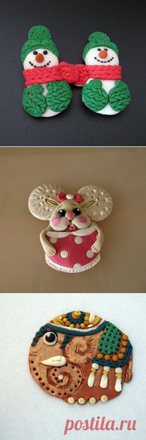 Слоники, котята, мышки, снеговики - магниты: polymerclayfimo
