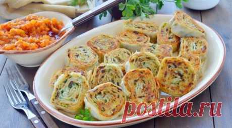 ​Рулетики из лаваша с картофелем, грибами и зеленью