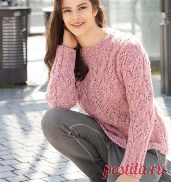 Женский джемпер спицами
Размер 38-40
ВАМ ПОТРЕБУЕТСЯ
Пряжа (38% альпака, 30% верблюжьей шерсти, 26% полиамида, 6% шерсти; 150 м/50 г) – 300 г розовой; спицы №5; круговые спицы №5.