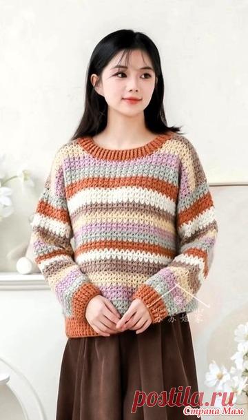 Джемпер оверсайз в полоску из пряжи нежных оттенков. - Все в ажуре... (вязание крючком) - Страна Мам