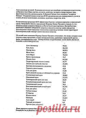 Процентность алоэ вера в продуктах Форевер.