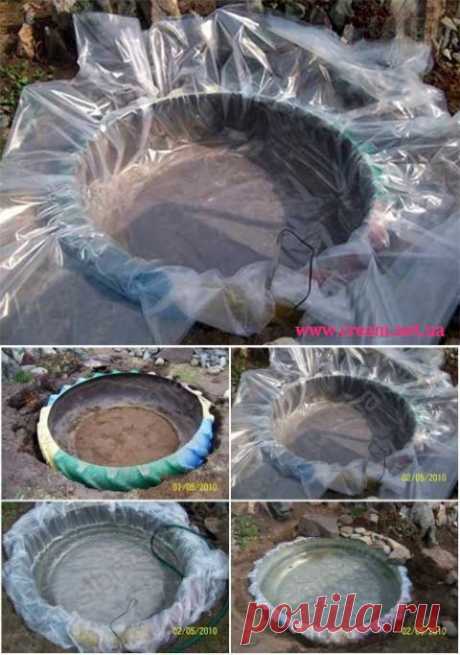 Как сделать прудик из старой покрышки / Я - суперпупер