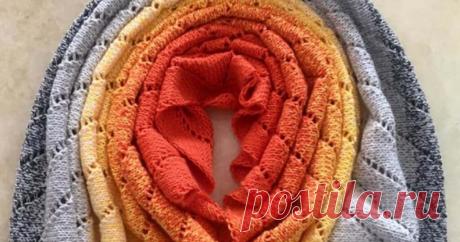 Вяжем спицами стильный норвежский треугольный шарф-бактус