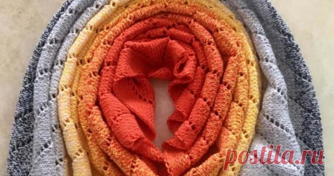 Вяжем спицами стильный норвежский треугольный шарф-бактус