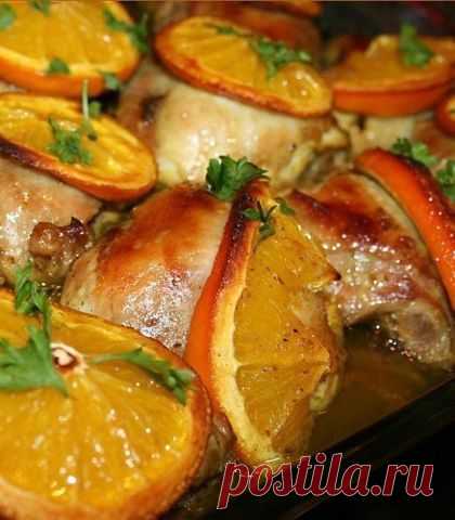 Пряная курица, запеченная с апельсинами
