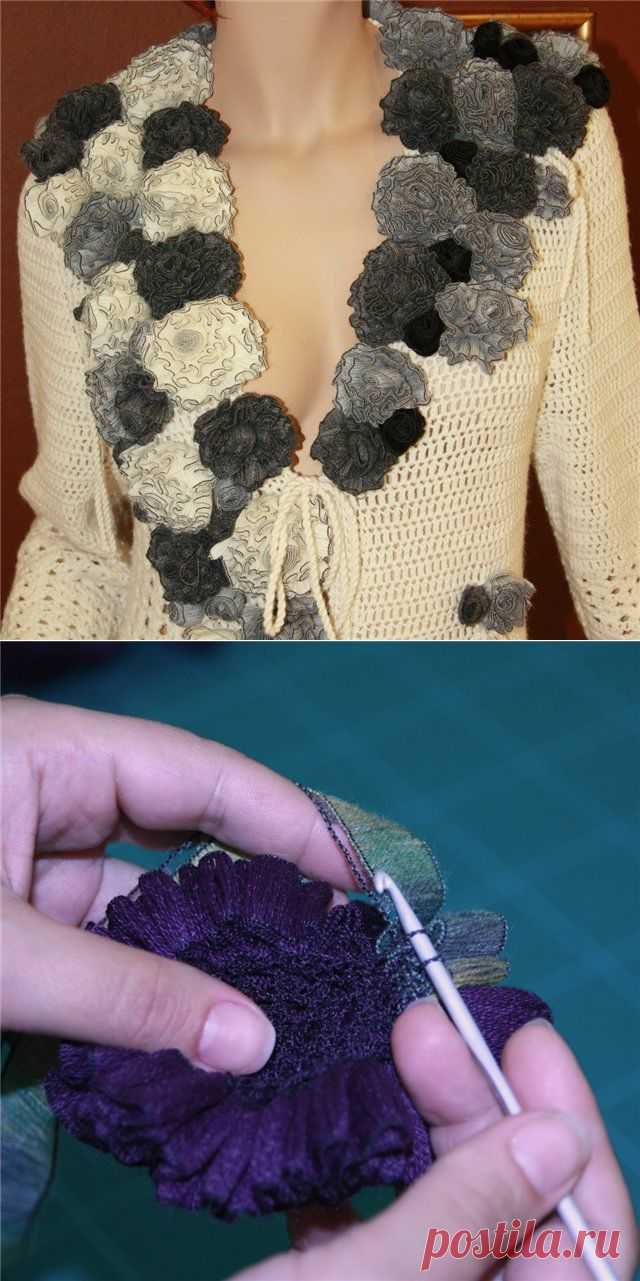 Брошь-цветок из пряжи BOLERO от Lanas Stop. МК. .