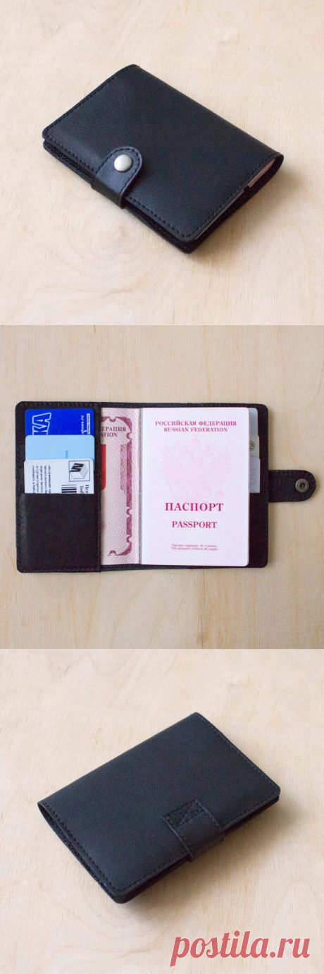 Купить кожаную обложку на паспорт черного цвета от VIRKUNEN | Mellroot