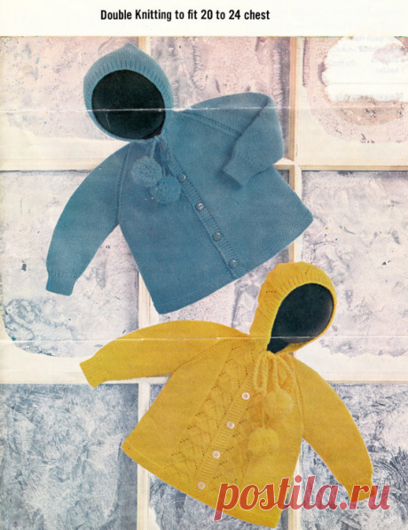 vintage knitting pattern PDF for toddler hooded jackets with pompoms in dk yarn 20 to 24 inches boy and girl version This item is a PDF file of the knitting pattern for these gorgeous jackets.    Toddler/small child size, they are knit with dk yarn and there are two versions, a plain one and a patterned one more suited to a girl.    The pattern will be available for download upon receipt of payment, for you to print out or read from your computer.    Happy knitting