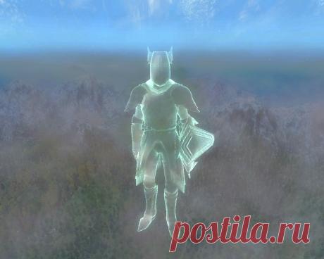 Дух Пелинала Вайтстрейка, он же Святой Крестоносец, он же Рыцарь Света, явившийся нам в видении по завершении нашего паломничества. Долго и с маниакальным жаром ругался на коварно обманувшего его Умарила Неоперенного (взял и не помер окончательно, экий подлец!), признался, что уже и не помнит, куда девались его доспехи и оружие, может лишь указать местоположение своей гробницы, с нее и посоветовал начать поиски. Что ж, и на этом спасибо.
The spirit of Pelinal Whitestrake, renowned as Divine