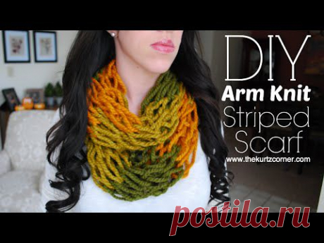 DIY Arm Knitting - 30 Minute Striped Infinity Scarf