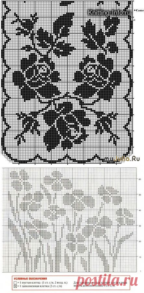 Схемы для филейного вязания Розы Цветы