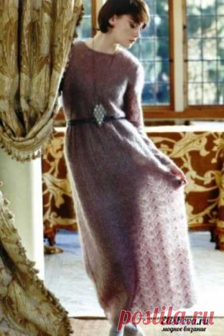 Романтическое платье в пол из мохера. Вязаное спицами