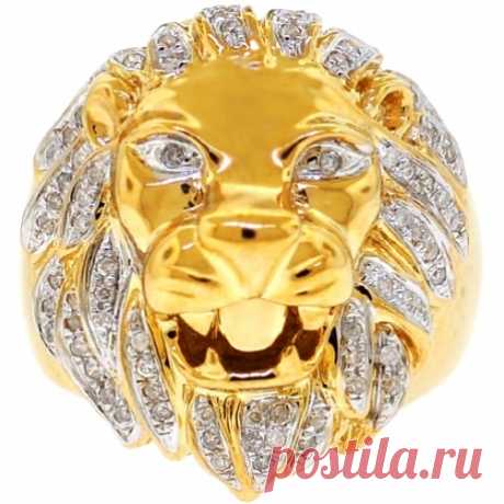 Mens Diamond Lion Head Pinky Ring 14K Yellow Gold 0.42 ct Review our certified 14K Yellow Gold 0.42 ct Genuine Diamond Lion Head Ring for Men at 24diamonds.com - largest jewelry retailer. Worldwide delivery.